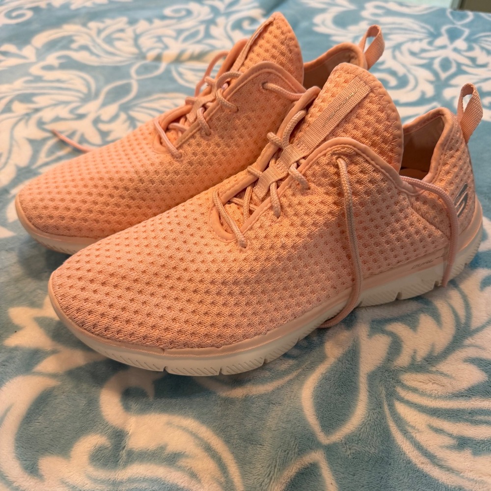 Skechers Dual-Lite Womens 10 Light Pink Peach Mesh Athletic‎ Sneakers 12773 LTPK